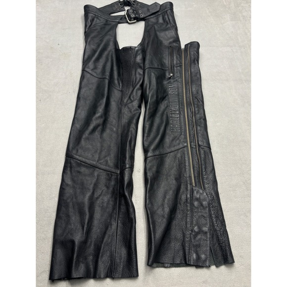 Harley Davidson Mens Deluxe Leather Chaps Motorcycle Riding Pants Black Size L
